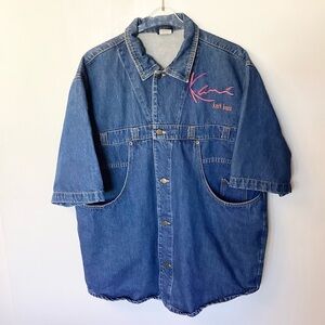 Vintage Karl Kani Short Sleeve Denim Button Up Shirt 90s 2Pac Streetwear - L